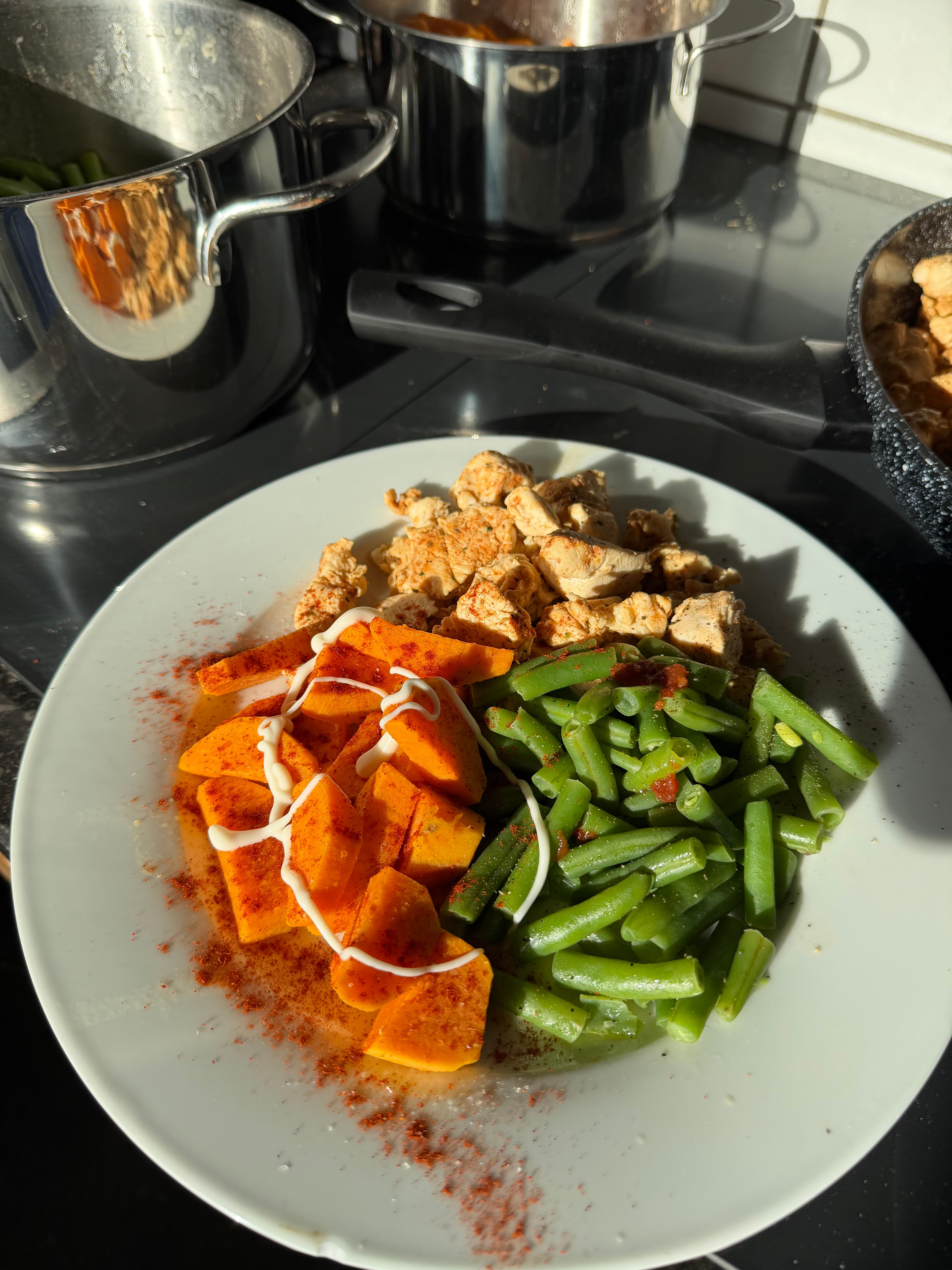 Kipfilet met zoete aardappel en sperziebonen